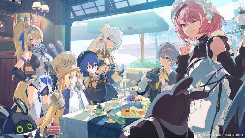 《绝区零》二周年 | 甜蜜下午茶「看这里——大家都笑得开心一点！」「能和你们一起迎来这样的日子，真好啊…」 亲爱的绳匠，二周年快乐！感谢有你，登录游戏可得[菲林]*1000~新艾利都接下来的故事，也请和我们一起续写吧！▼ 原图获取方式点击下方链接，输入密码后即可下载