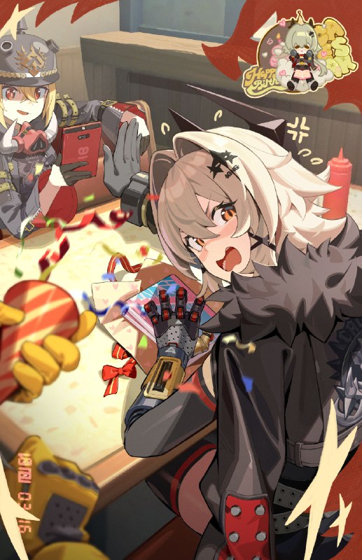 生日快乐凯撒丨玫瑰色的内页「这是…手账？！」「怎么和我的日记本是同款？」「啊…不是！我是说谢谢大家，我刚好需要一个本子来…记账！」「啊哈哈，真是火上浇油啊，哈…哈哈…」「你是想说雪中送炭吧，凯撒