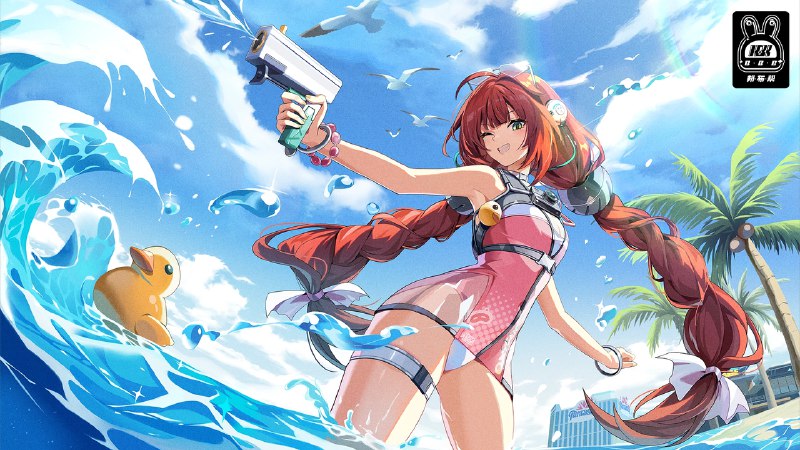 「夏日追逐战！」  夏日特辑  浮波柚叶   “哈哈，躲着点，我打得会很准哦！”source @BangBooBang #绝区零 #绝区零夏日特辑 #绝区零浮波柚叶 #世界定格帧