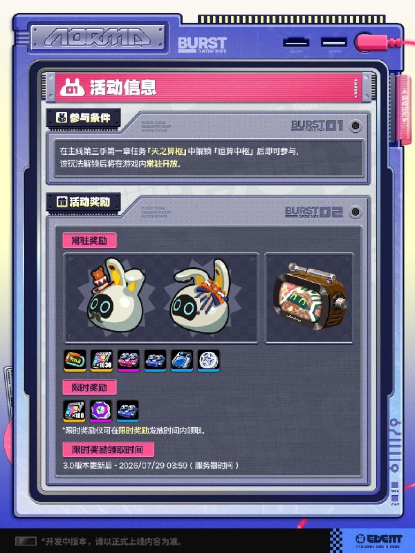 「邦邦！天才与奇迹芯片」玩法介绍我们的发明是——由遗憾与希望织就，通往明天的路！3.0版本更新后，将上线全新常驻活动玩法——「邦邦！天才与奇迹芯片」