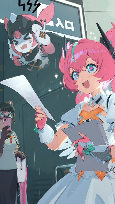 不可售影像丨爱芮「 晚上好，请来看看我们的演出吧！虽然场地小，但我们会用百分之两百的热情，把雨天也变成晴天哦！」「希望能为你潮湿的心情，带来一点阳光！」source @ZZZ_Game