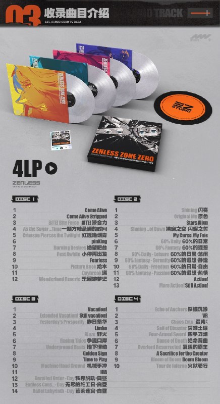 新品情报丨《绝区零》原声黑胶唱片开启全球预售亲爱的绳匠，天猫「绝区零三Z官方旗舰店」、米游社「绝区零」、抖音「绝区零周边旗舰店」将于4月29日20:00开启「极限委托 游戏原声音乐 黑胶/彩胶」的贩售