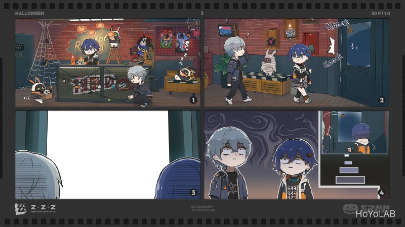 【有奖活动】万圣节 | 惊魂一幕「不给糖就捣乱！」「别闹了铃，有人敲门~」......哲和铃看到了什么呢？快发挥想象制作出来吧~ 参与活动，即有机会赢取文件夹套组（全五款）哦！※本插画由画师心臓弱眞君提供